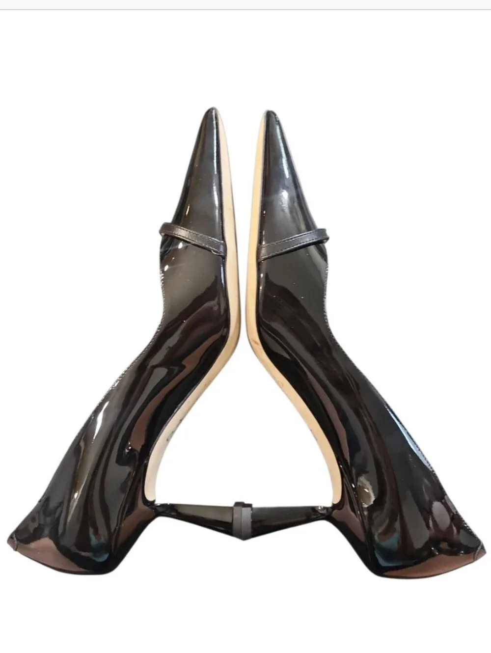 Jimmy Choo Black Patent Rosalia 65 Pointed Pearl Pump Heel 10